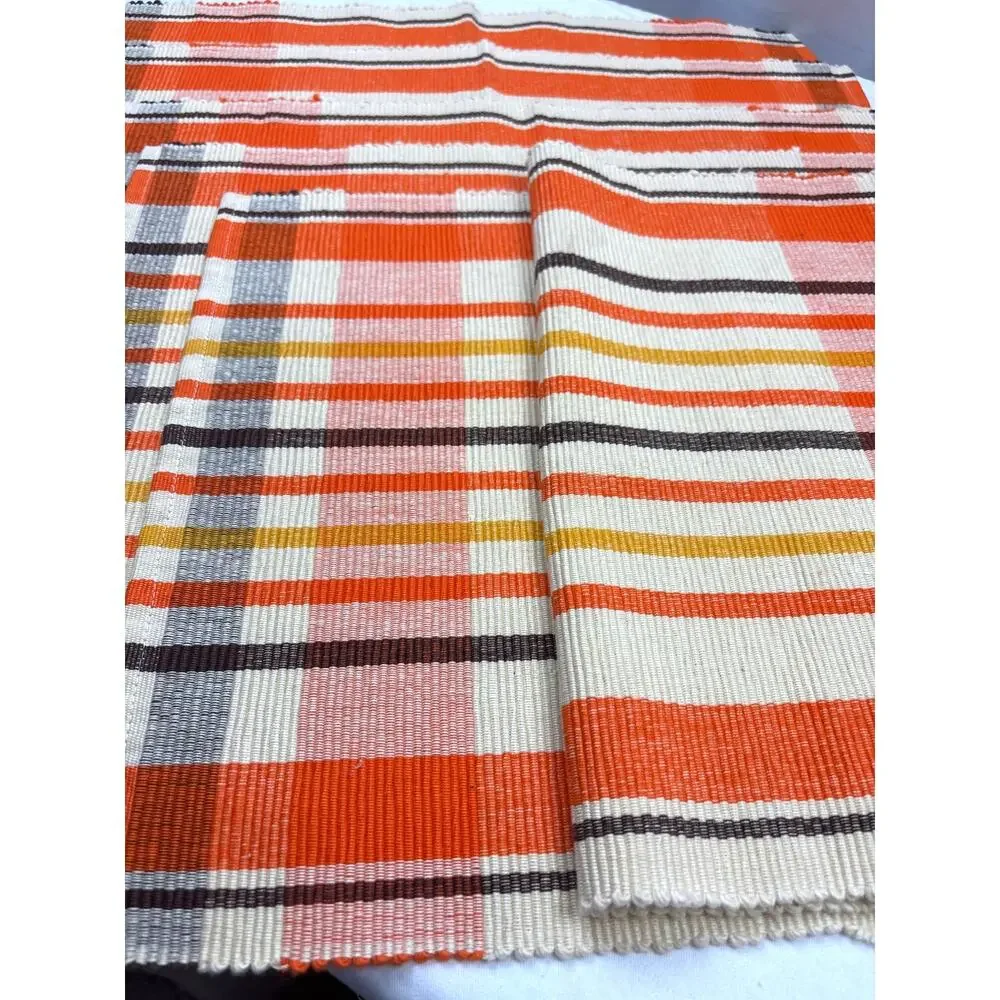 Ribbed Cotton Placemats Heavy-duty Woven Plaid Fall-themed Colors Set of Six